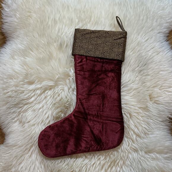 VTG Burgundy Velvet Gold Thread Paisley Brocade Crystal Bead Christmas Stocking - Picture 2 of 9